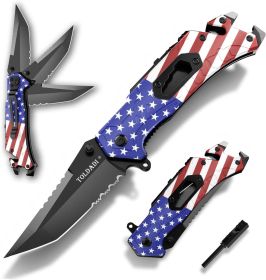 Pocket Knife With Clip, Folding Knife, Pocket Knife for Men,Sharp Hiking Camping Fishing Work Outdoor Survival Men knives - Flag