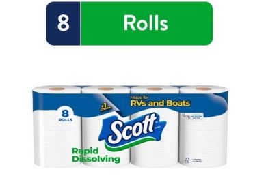 Scott Rapid-Dissolving Toilet Paper, 8 Toilet Paper Rolls, Bath Tissue for RV & - 8 Rolls