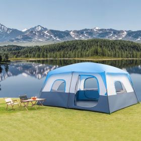 430*430*210cm Polyester Cloth Fiberglass Poles Can Accommodate 14 People Camping Tent Dark Blue And White - as picture
