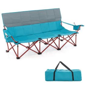 3 Person Folding Camping Chair with 2 Cup Holders Cotton Padding & Storage Bag - Blue