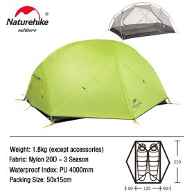 Naturehike Mongar 2 Tent 2 Person Backpacking Tent 20D Ultralight Travel Tent Waterproof Hiking Survival Outdoor Camping Tent - 20D - Green