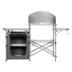 Foldable Outdoor BBQ Portable Grilling Table with Windscreen Bag - Gray