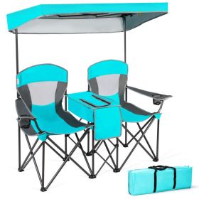 Portable Folding Camping Canopy Chairs with Cup Holder - Turquoise