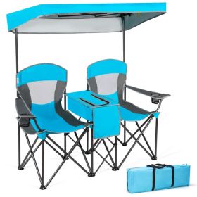 Portable Folding Camping Canopy Chairs with Cup Holder - Blue