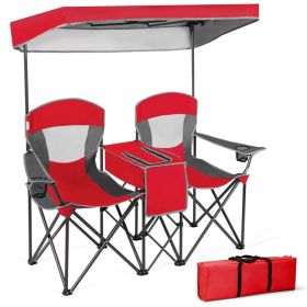 Portable Folding Camping Canopy Chairs with Cup Holder - Red