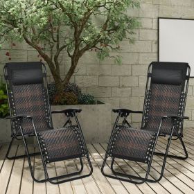 2 Pieces Folding Patio Rattan Zero Gravity Lounge Chair - Light Brown