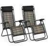 2 Pieces Folding Patio Rattan Zero Gravity Lounge Chair - Gray