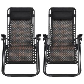 2 Pieces Folding Patio Rattan Zero Gravity Lounge Chair - Brown