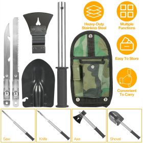 6-in-1 Multi Tool Survival Kit Shovel Knife Axe Saw Nail Puller w/ Pouch Outdoor Gear Camping - Black