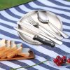 Two sets of stainless steel outdoor camping cutlery sets - including forks, spoons, knives, chopsticks, food clips, plates - portable cutlery bags