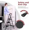 Four step ladder, lightweight folding four step stool, wide anti slip pedal and safety handle, sturdy steel ladder, multi-purpose step ladder