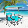 Portable Folding Camping Canopy Chairs with Cup Holder - Turquoise