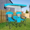 Portable Folding Camping Canopy Chairs with Cup Holder - Blue