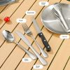 Two sets of stainless steel outdoor camping cutlery sets - including forks, spoons, knives, chopsticks, food clips, plates - portable cutlery bags