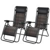 2 Pieces Folding Patio Rattan Zero Gravity Lounge Chair - Brown