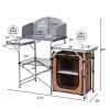 Foldable Outdoor BBQ Portable Grilling Table with Windscreen Bag - Brown