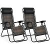 2 Pieces Folding Patio Rattan Zero Gravity Lounge Chair - Light Brown