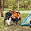 Outsunny Double Folding Camping Chair, Loveseat for 2 Adults, Portable Camping Couch with Wood Armrest & Cupholders, for Backpacking, Beach