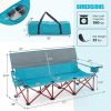 3 Person Folding Camping Chair with 2 Cup Holders Cotton Padding & Storage Bag - Blue