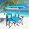Portable Folding Camping Canopy Chairs with Cup Holder - Blue