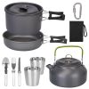 12Pcs Camping Cookware Set Camping Stove Aluminum Pot Pans Kit for Hiking Picnic Outdoor with Cup Fork Spoon Knife - Grey
