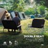 Outsunny Double Folding Camping Chair, Loveseat for 2 Adults, Portable Camping Couch with Wood Armrest & Cupholders, for Backpacking, Beach