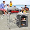 Foldable Outdoor BBQ Portable Grilling Table with Windscreen Bag - Gray