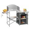 Foldable Outdoor BBQ Portable Grilling Table with Windscreen Bag - Gray