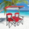 Portable Folding Camping Canopy Chairs with Cup Holder - Red