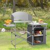 Foldable Outdoor BBQ Portable Grilling Table with Windscreen Bag - Gray