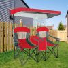 Portable Folding Camping Canopy Chairs with Cup Holder - Red