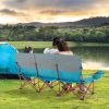 3 Person Folding Camping Chair with 2 Cup Holders Cotton Padding & Storage Bag - Blue