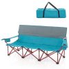 3 Person Folding Camping Chair with 2 Cup Holders Cotton Padding & Storage Bag - Blue